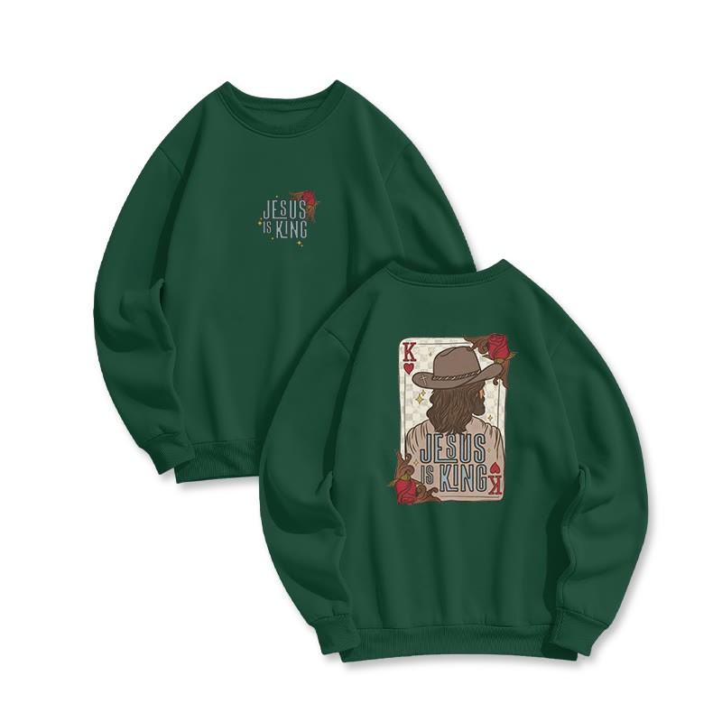Jesus Is King Western Print Sweatshirt - Dark Green - US16-18(2XL) - image 8