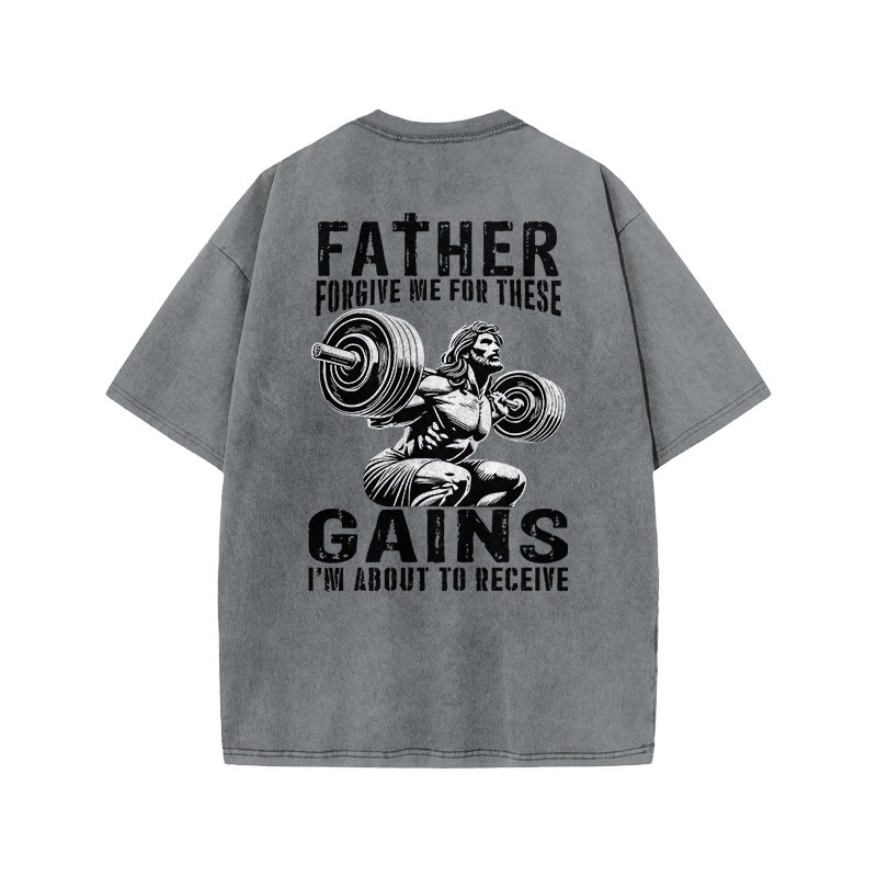 Gym 100% Cotton FATHER & GAINS Print Acid Washed T-shirt - Grey - US20-22(3XL) - image 4