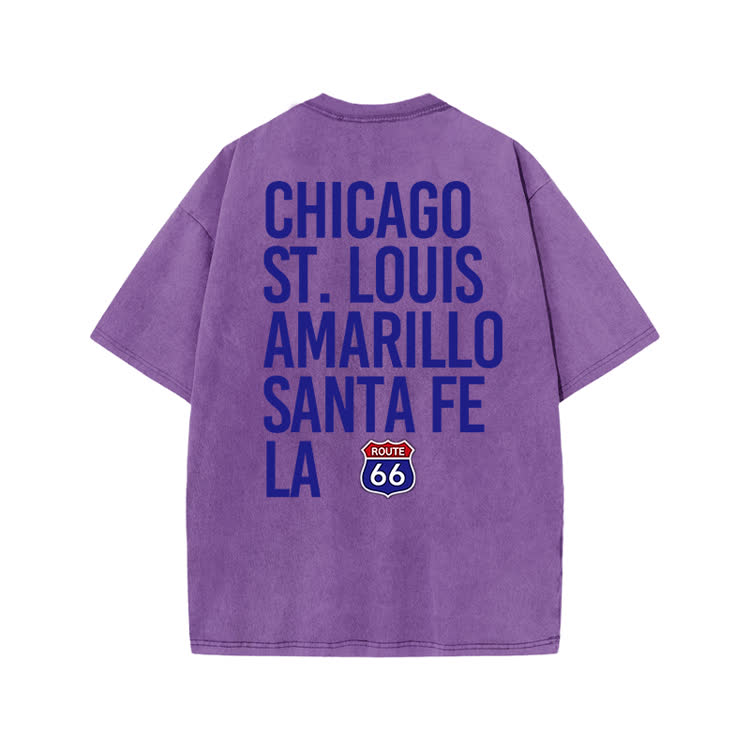 Vintage Route 66 City Print Graphic Print Acid Washed T-shirt - Purple - US20-22(3XL) - image 5