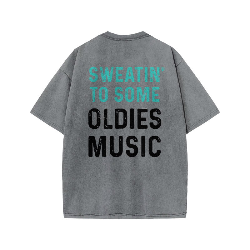 100% Cotton Oldest Music Gym Print Acid Washed T-shirt - Grey - US20-22(3XL) - image 4