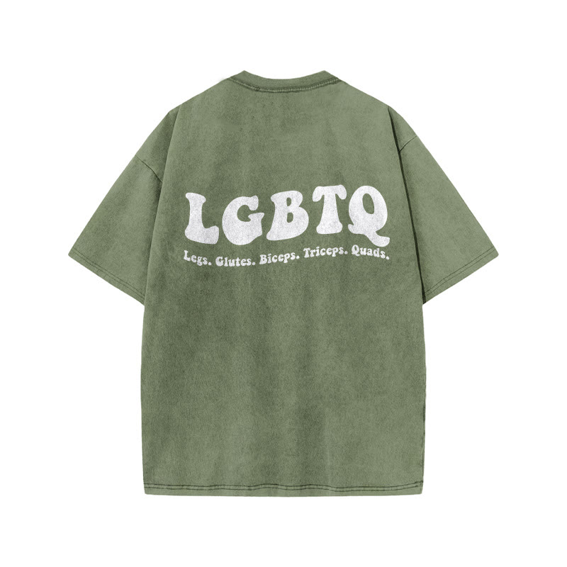 100% Cotton LGBTQ Gym Print Acid Washed T-shirt - Army Green - US20-22(3XL) - image 6
