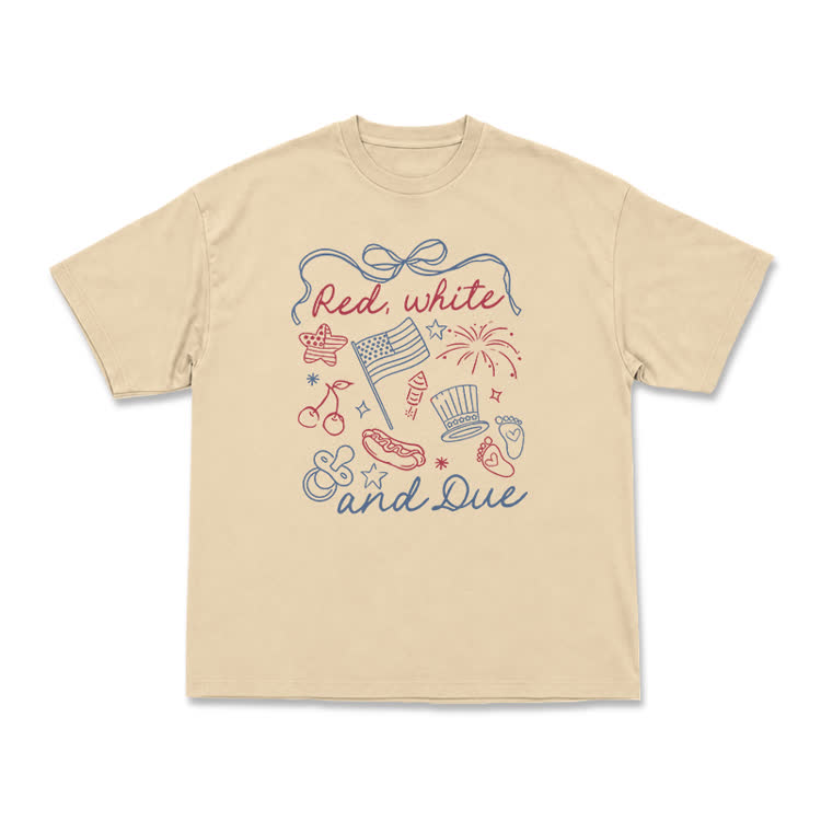 Casual Americana Doodle Patriotic Graphic Print T-Shirt - Apricot - US16-18(2XL) - image 5