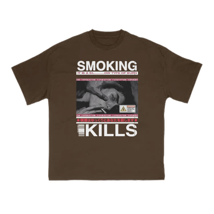Smoking Kills Retro Manga Style Men Graphic Print T-Shirt - Coffee - US16-18(2XL) - image 5