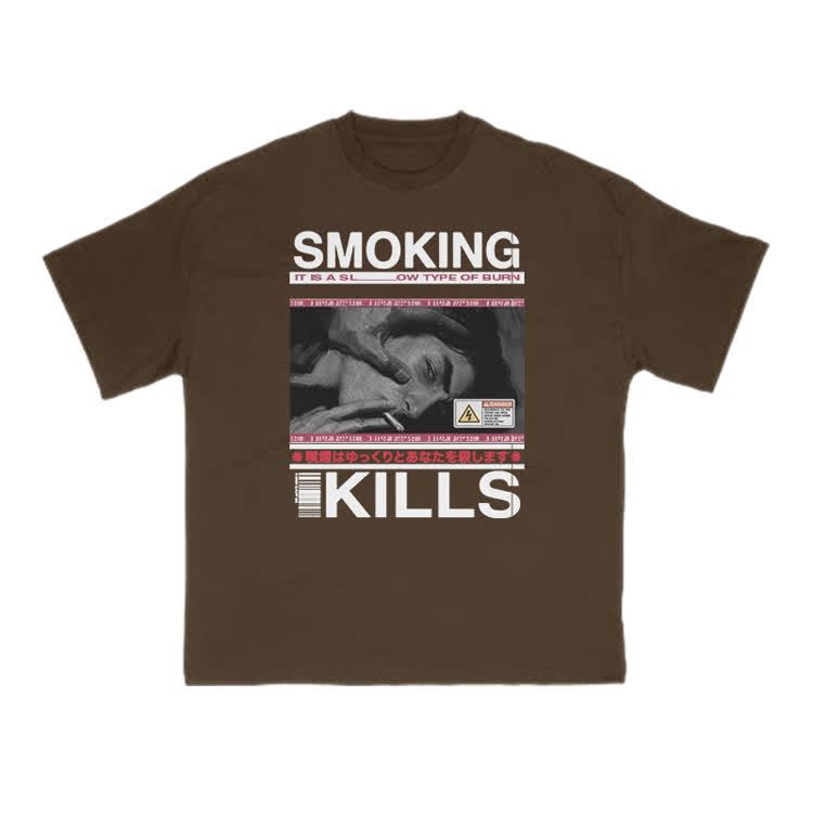 Smoking Kills Retro Manga Style Men Graphic Print T-Shirt - Coffee - US16-18(2XL) - image 5