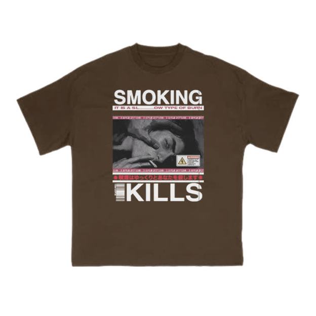Smoking Kills Retro Manga Style Men Graphic Print T-Shirt - Coffee - US16-18(2XL) - image 5