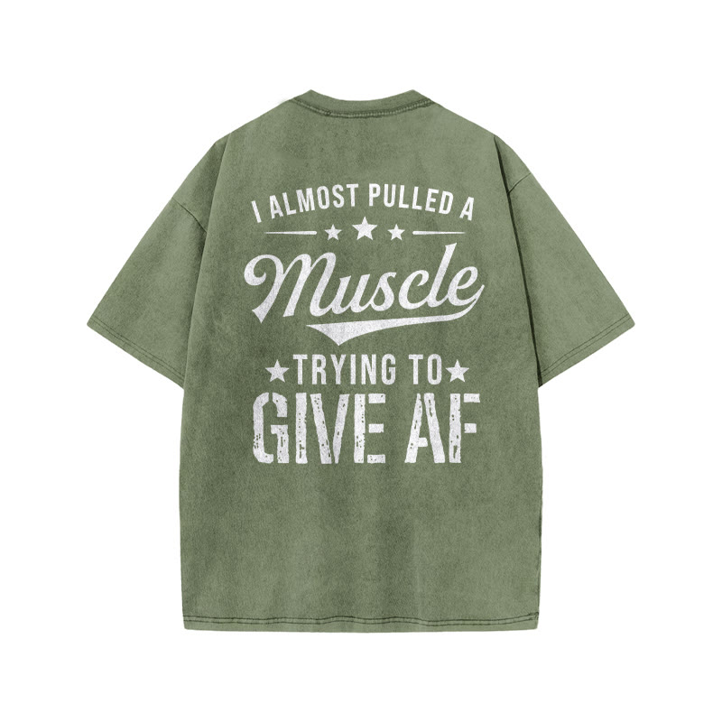 100% Cotton Muscle Gym Print Acid Washed T-shirt - Army Green - US20-22(3XL) - image 6