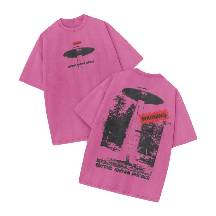 Sci Fi Street Warning Graphic Print Acid Washed T-Shirt - Pink - US20-22(3XL) - image 6
