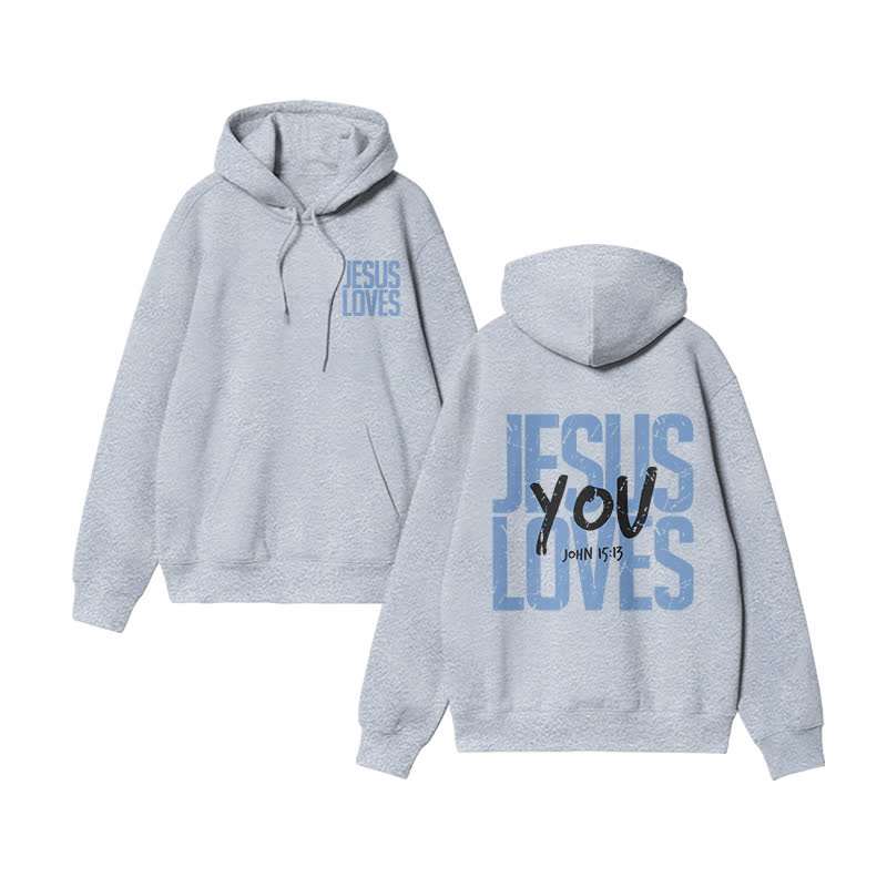 Unisex 100% Cotton Jesus Loves You Print Hoodie - Grey - US16-18(2XL) - image 5