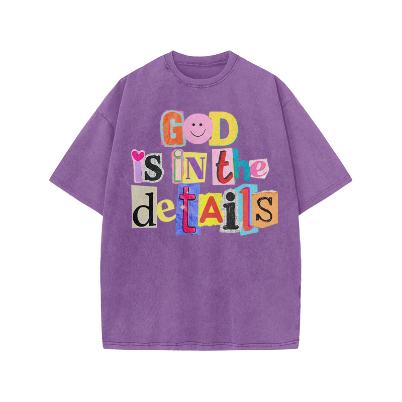 God Is In The Details Print Acid Washed T-shirt - Purple - US20-22(3XL) - image 7