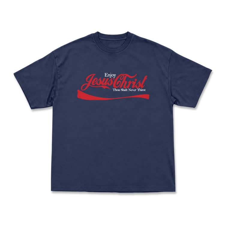 Enjoy Jesus Christ Thou Shalt Never Thirst Graphic T-Shirt - Navy Blue - US16-18(2XL) - image 14