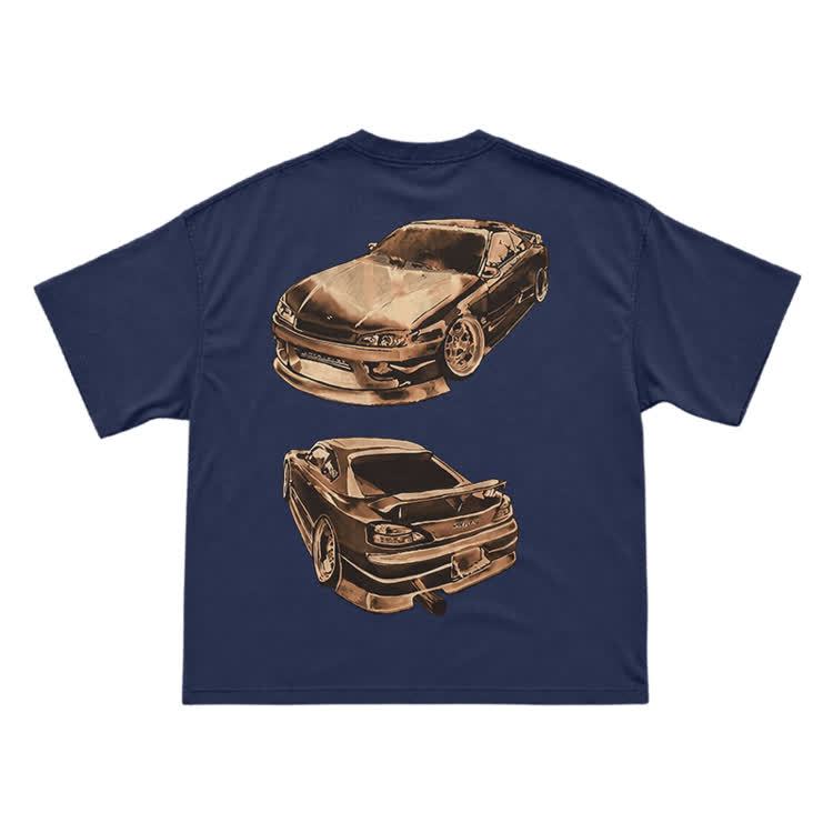 Vintage Dual Sports Car Back Graphic T-Shirt - Navy Blue - US16-18(2XL) - image 14