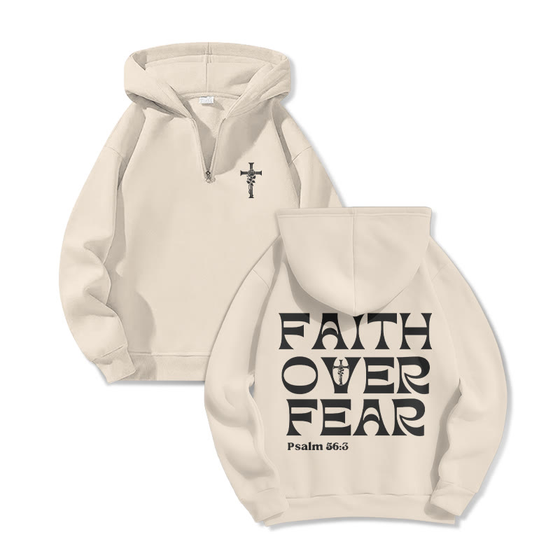 FAITH OVER FEAR Print Half Zip Hoodie - Apricot - US32-34(5XL) - image 6