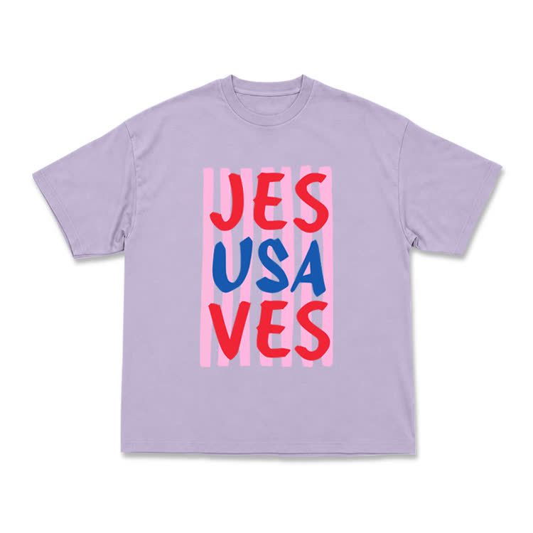 Art Inspired Stripe JESUSAVES Graphic T-Shirt - Purple - US16-18(2XL) - image 10