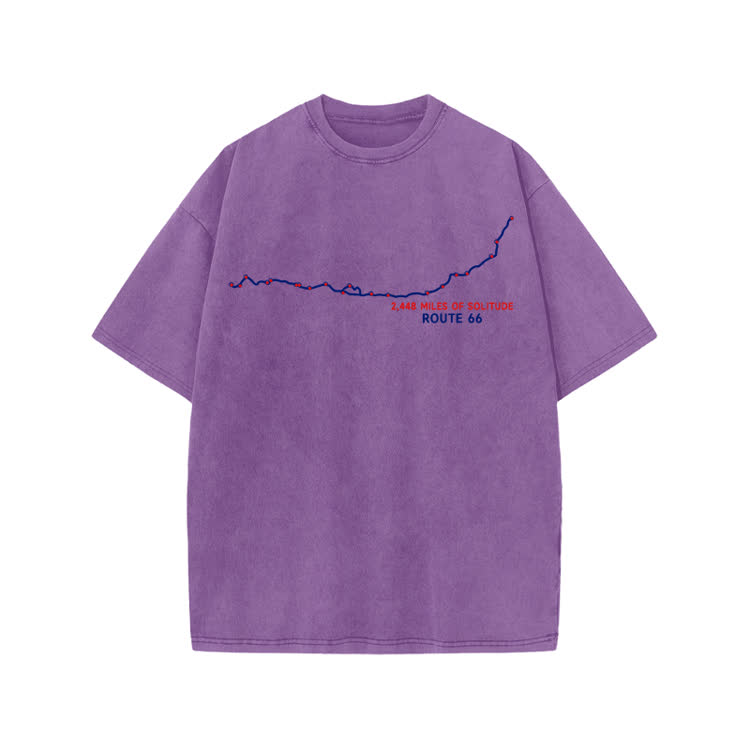 Vintage Route 66 Graphic Print Acid Washed T-shirt - Purple - US20-22(3XL) - image 4