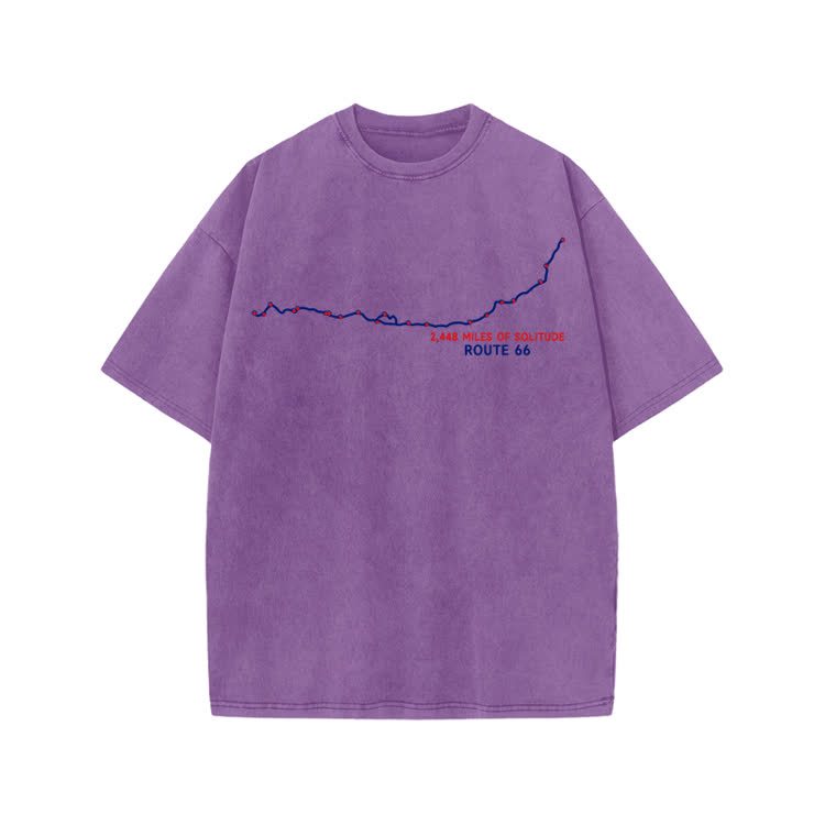 Vintage Route 66 Graphic Print Acid Washed T-shirt - Purple - US20-22(3XL) - image 4