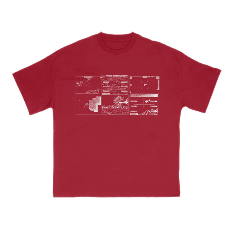 Casual Graphic Panel Print Crew Neck T Shirt - Red - US16-18(2XL) - image 4