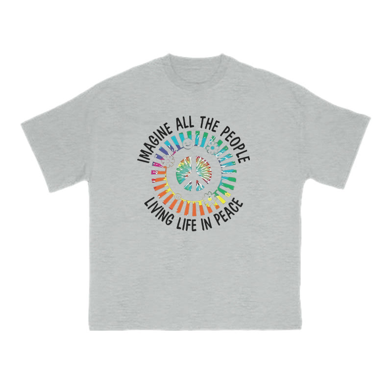Imagine All The People Living Life In Peace Print T-shirt - Grey - US16-18(2XL) - image 3