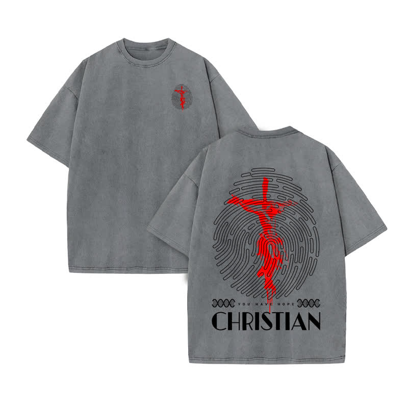 Unisex 100% Cotton Christian Print Acid Washed T-shirt - Grey - US20-22(3XL) - image 5