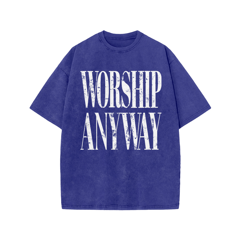 Vintage Worship Anyway Graphic Print Acid Washed T-Shirt - Blue - US20-22(3XL) - image 6