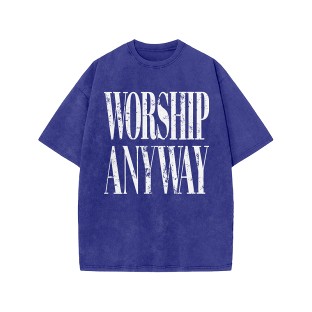 Vintage Worship Anyway Graphic Print Acid Washed T-Shirt - Blue - US20-22(3XL) - image 6
