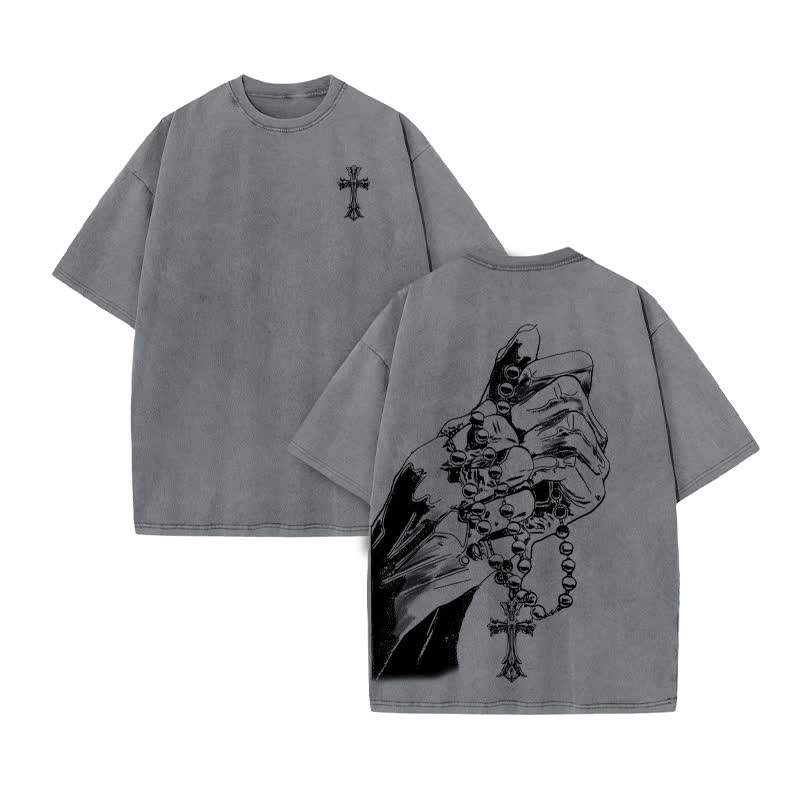 Unisex 100% Cotton Devout Faith Print Acid Washed T-shirt - Grey - US20-22(3XL) - image 5