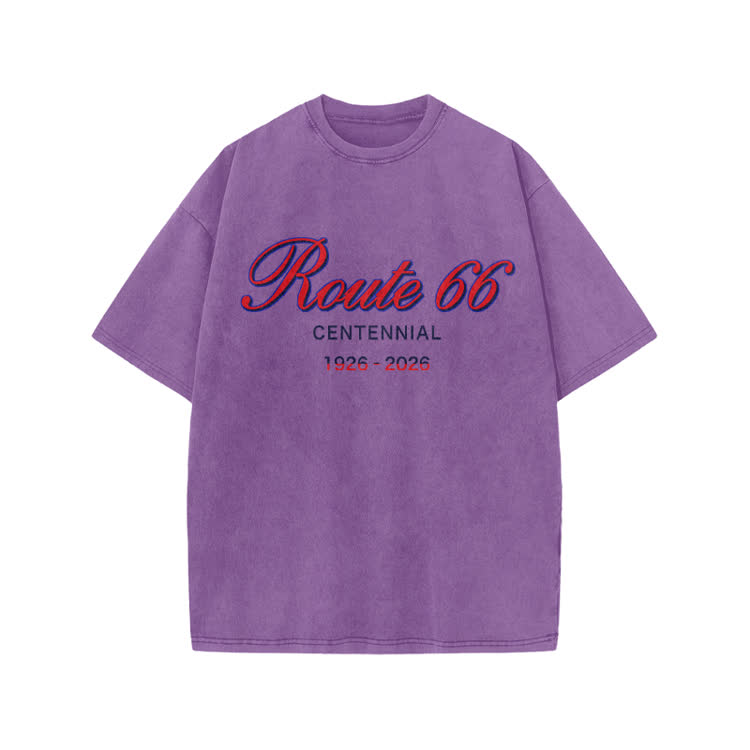 Vintage Route 66 Centennial Print Acid Washed T-shirt - Purple - US20-22(3XL) - image 5