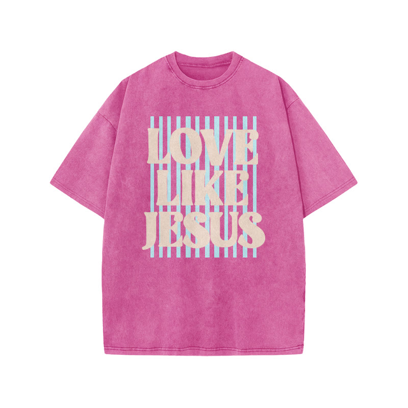 Unisex 100% Cotton Love Like Jesus print Acid Washed T-shirt - Pink - US20-22(3XL) - image 9