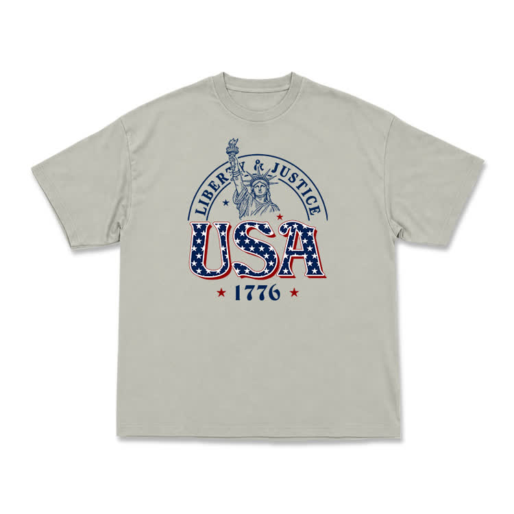 Liberty and Justice USA 1776 Patriotic Graphic T-Shirt - Warm Grey - US16-18(2XL) - image 6