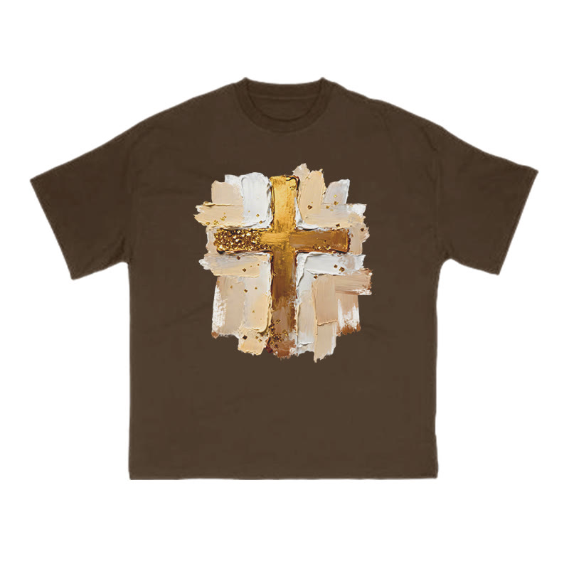 Impasto-style Cross Print T-shirt - Coffee - US16-18(2XL) - image 7