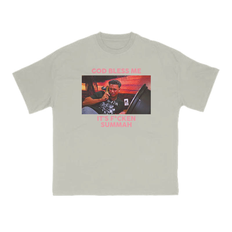 God Bless Me It's F*cken Summah Print T-shirt - Warm Grey - US16-18(2XL) - image 4