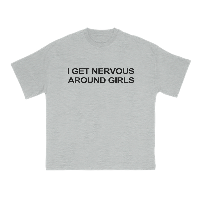 I GET NERVOUSAROUND GIRLS Print T-shirt - Grey - US16-18(2XL) - image 3