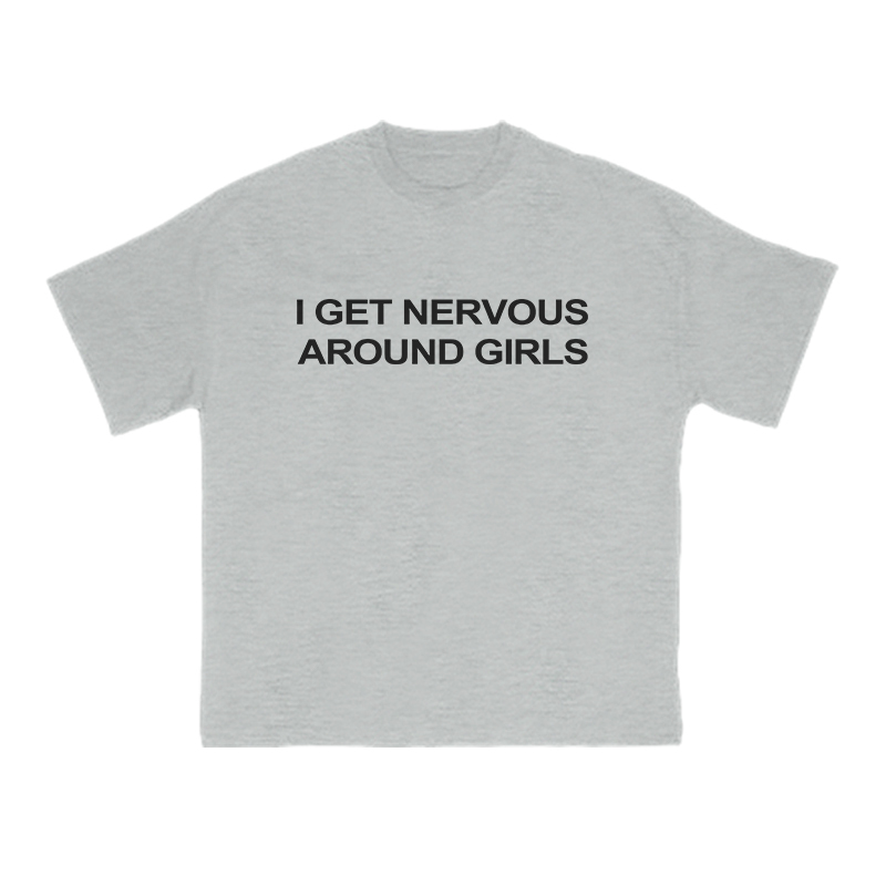 I GET NERVOUSAROUND GIRLS Print T-shirt - Grey - US16-18(2XL) - image 3