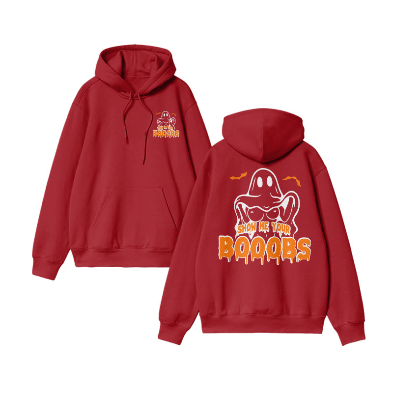 Unisex Show Me Your Booobs Funny Halloween Print Hoodie - Red - US16-18(2XL) - image 9
