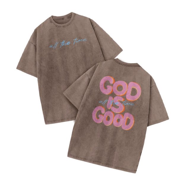 Vintage God Is Good Graphic Print Acid Washed T-Shirt - Coffee - US20-22(3XL) - image 7