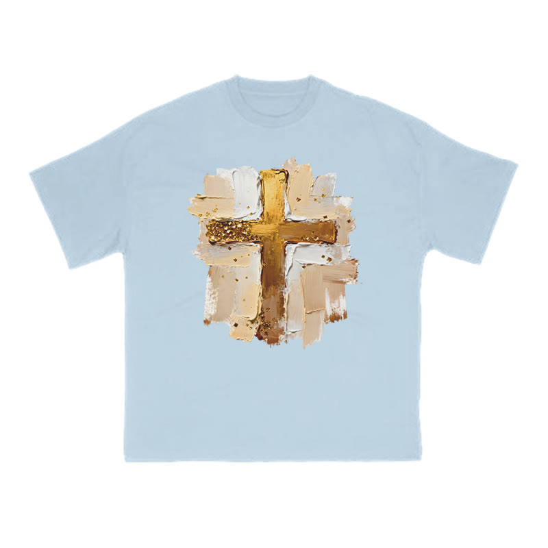 Impasto-style Cross Print T-shirt - Light Blue - US16-18(2XL) - image 11