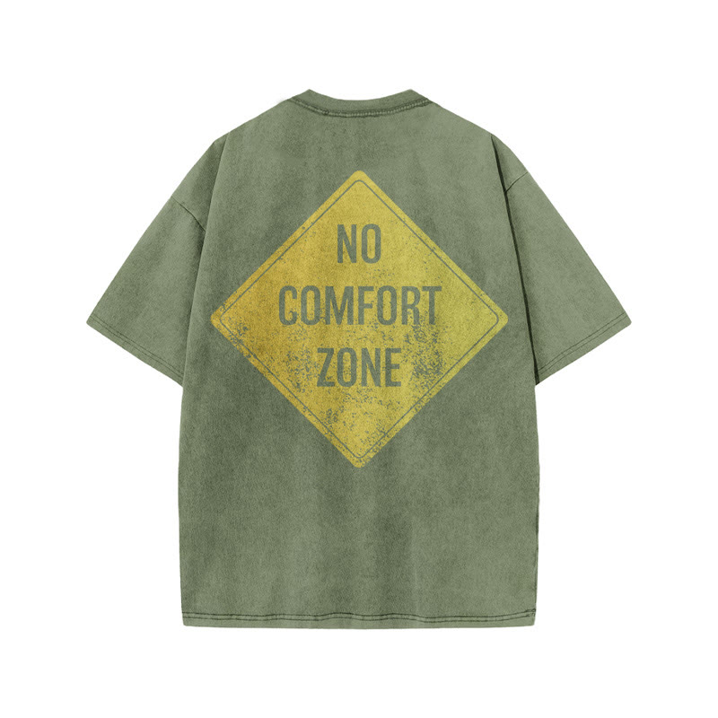 100% Cotton NO COMFORT ZONE Gym Print Acid Washed T-shirt - Army Green - US20-22(3XL) - image 6