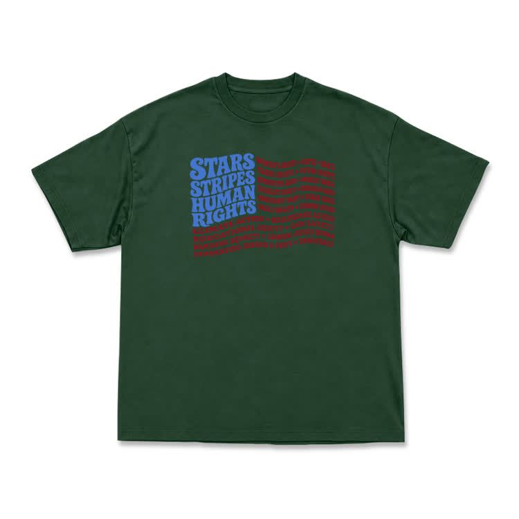 Statement Stars Stripes Human Rights Graphic T-Shirt - Green - US16-18(2XL) - image 7