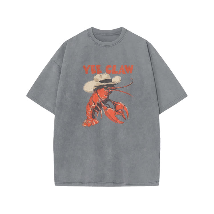 Vintage Yee Claw Lobster Print Acid Washed T-shirt - Grey - US20-22(3XL) - image 4