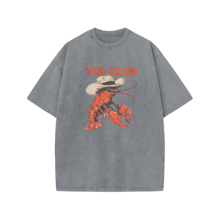 Vintage Yee Claw Lobster Print Acid Washed T-shirt - Grey - US20-22(3XL) - image 4