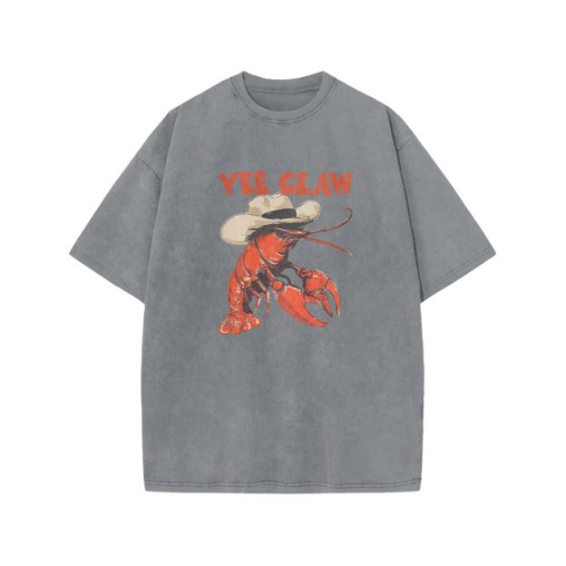 Vintage Yee Claw Lobster Print Acid Washed T-shirt - Grey - US20-22(3XL) - image 4