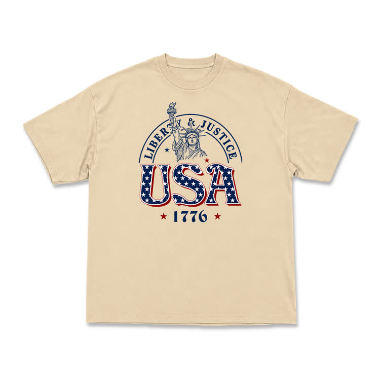 Liberty and Justice USA 1776 Patriotic Graphic T-Shirt - Apricot - US16-18(2XL) - image 4