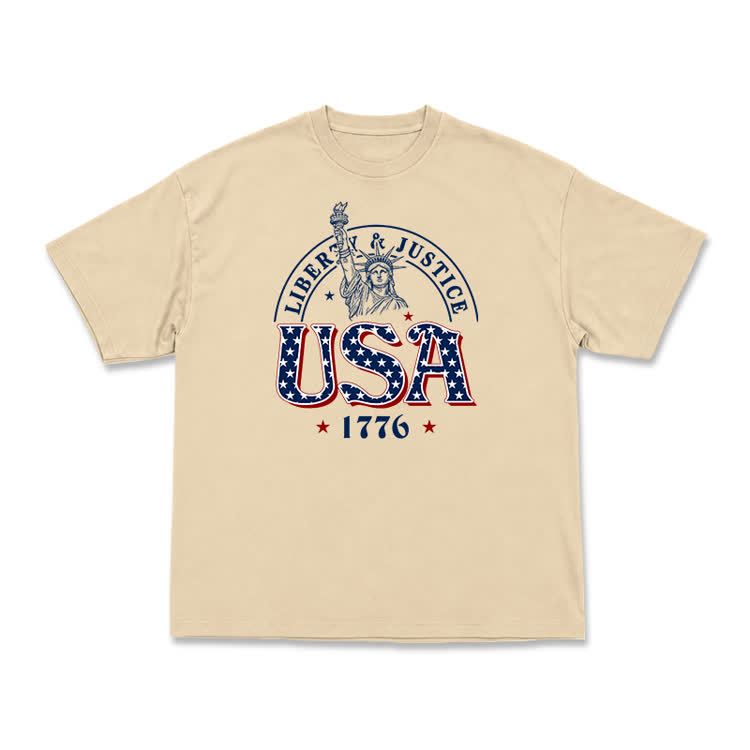 Liberty and Justice USA 1776 Patriotic Graphic T-Shirt - Apricot - US16-18(2XL) - image 4