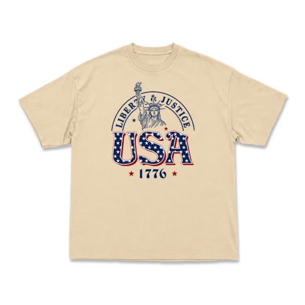 Liberty and Justice USA 1776 Patriotic Graphic T-Shirt - Apricot - US16-18(2XL) - image 4