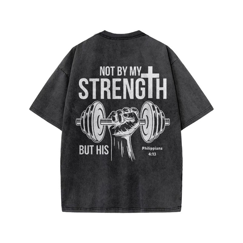 Gym 100% Cotton STRENGTH Print Acid Washed T-shirt - image 3