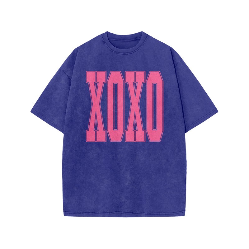 Xoxo Valentine's Day Print Acid Washed T-shirt - Blue - US20-22(3XL) - image 7