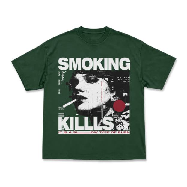 Street Rebel Smoking Kills Collage Print Graphic T-Shirt - Green - US16-18(2XL) - image 10