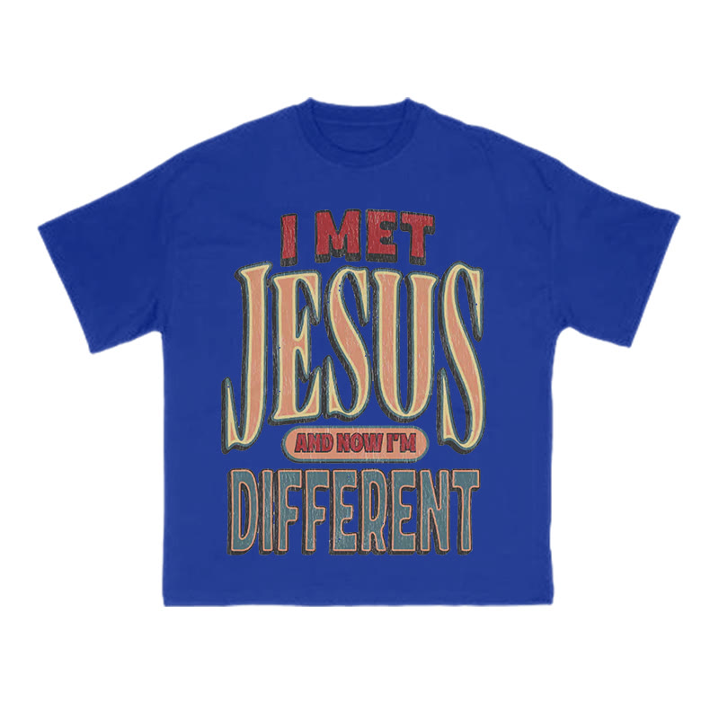 Unisex I Met Jesus And Now I'm Different Print T-shirt - Blue - US16-18(2XL) - image 11