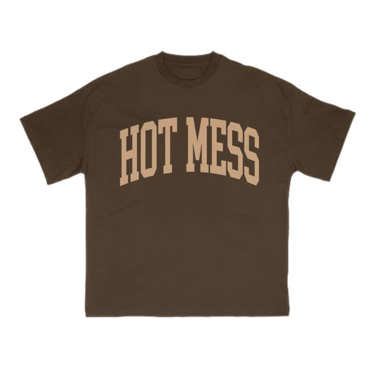 Casual Hot Mess Graphic Crew Neck T Shirt - Coffee - US16-18(2XL) - image 13