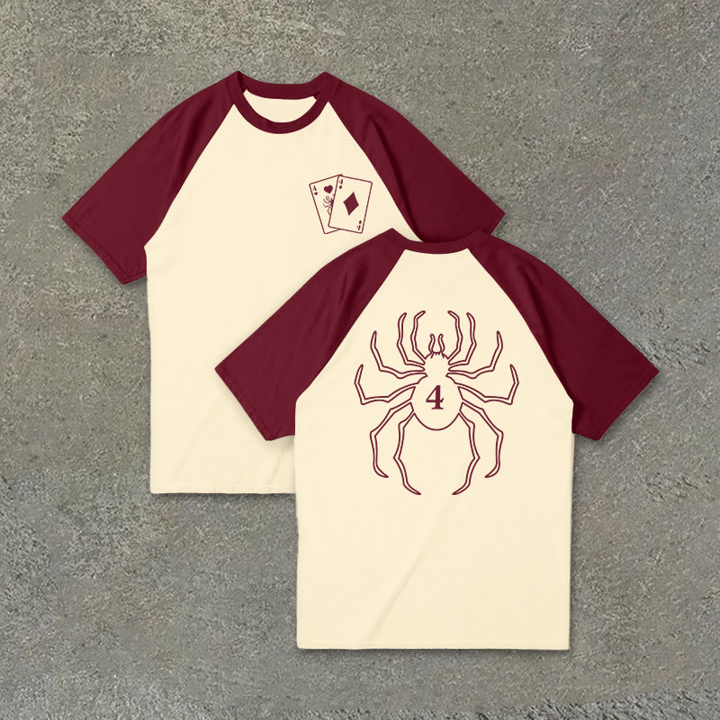 Unisex 100% Cotton No. 4 Spider Print Raglan Sleeve T-shirt