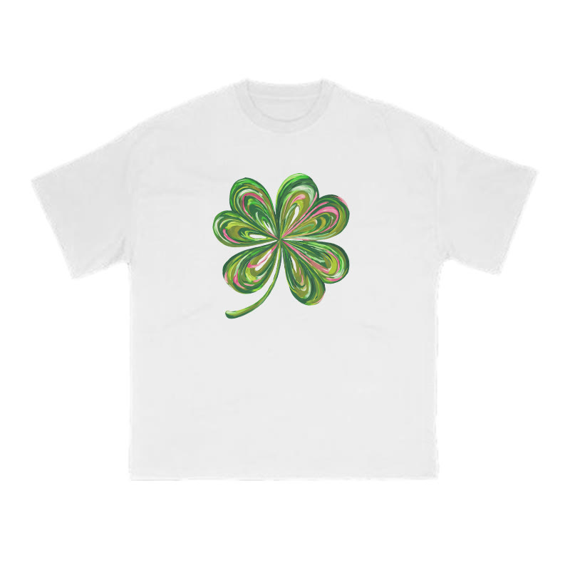 Graffiti Four-leaf Clover St. Patrick's Day Print T-shirt - White - US16-18(2XL) - image 3